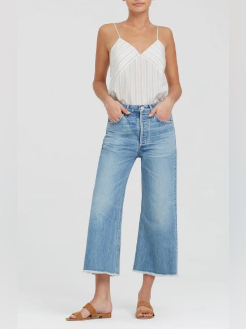 Citizen's of Humanity Emma Wide Leg Crop Jeans 32 Denim Blue Button Fly Casual